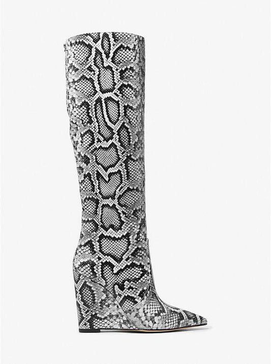 Isra Snake Embossed Leather Wedge Boot