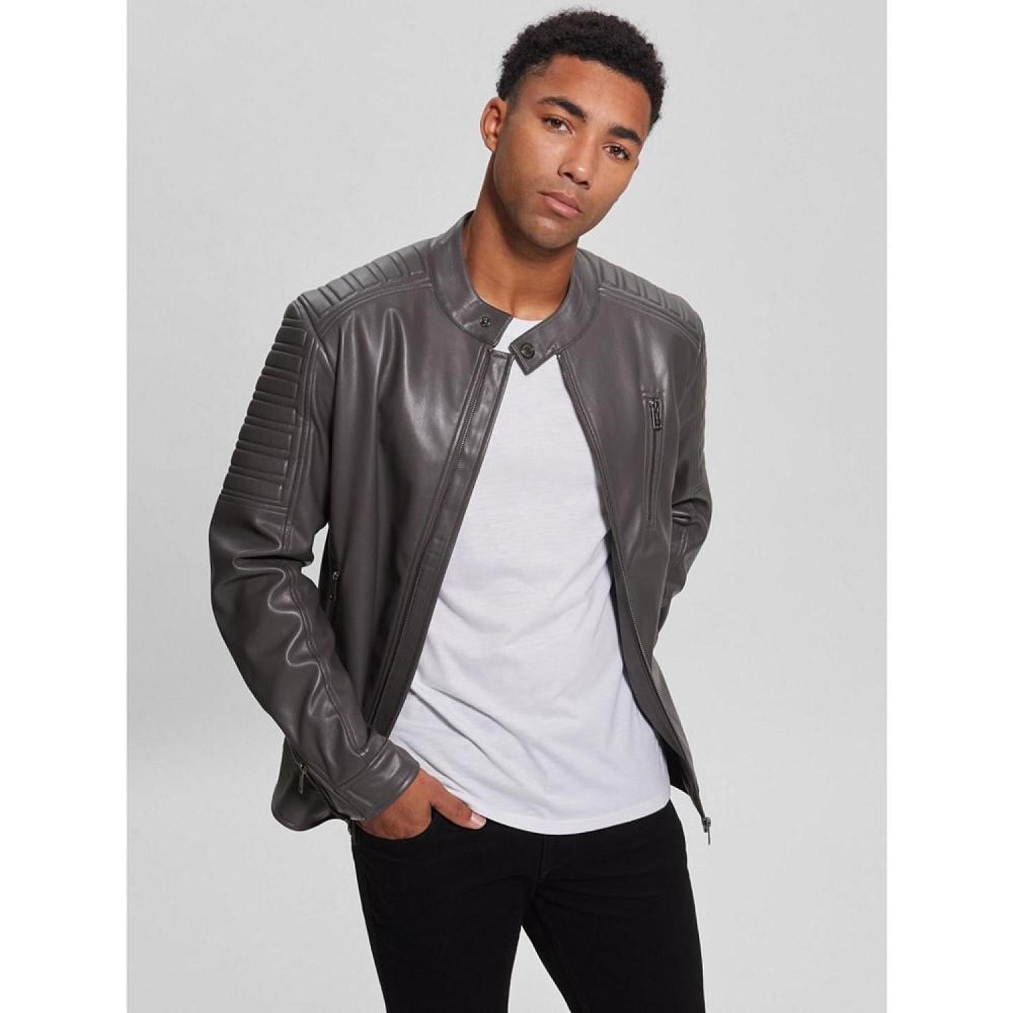 Men's Faux-Leather Biker Jacket