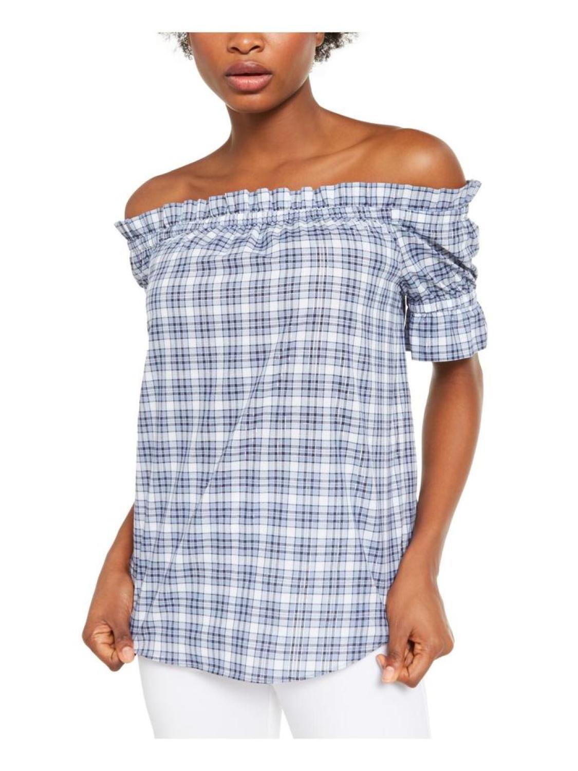 Womens Plaid Metallic Top