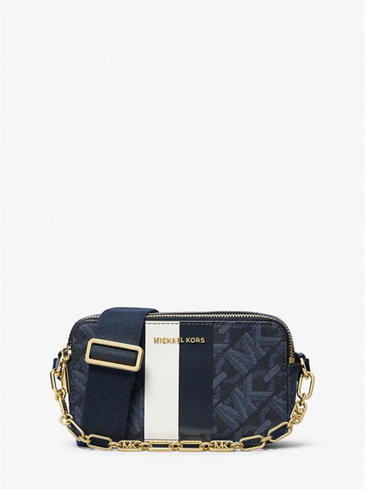 Jet Set Small Empire Signature Logo Stripe Double-Zip Camera Bag