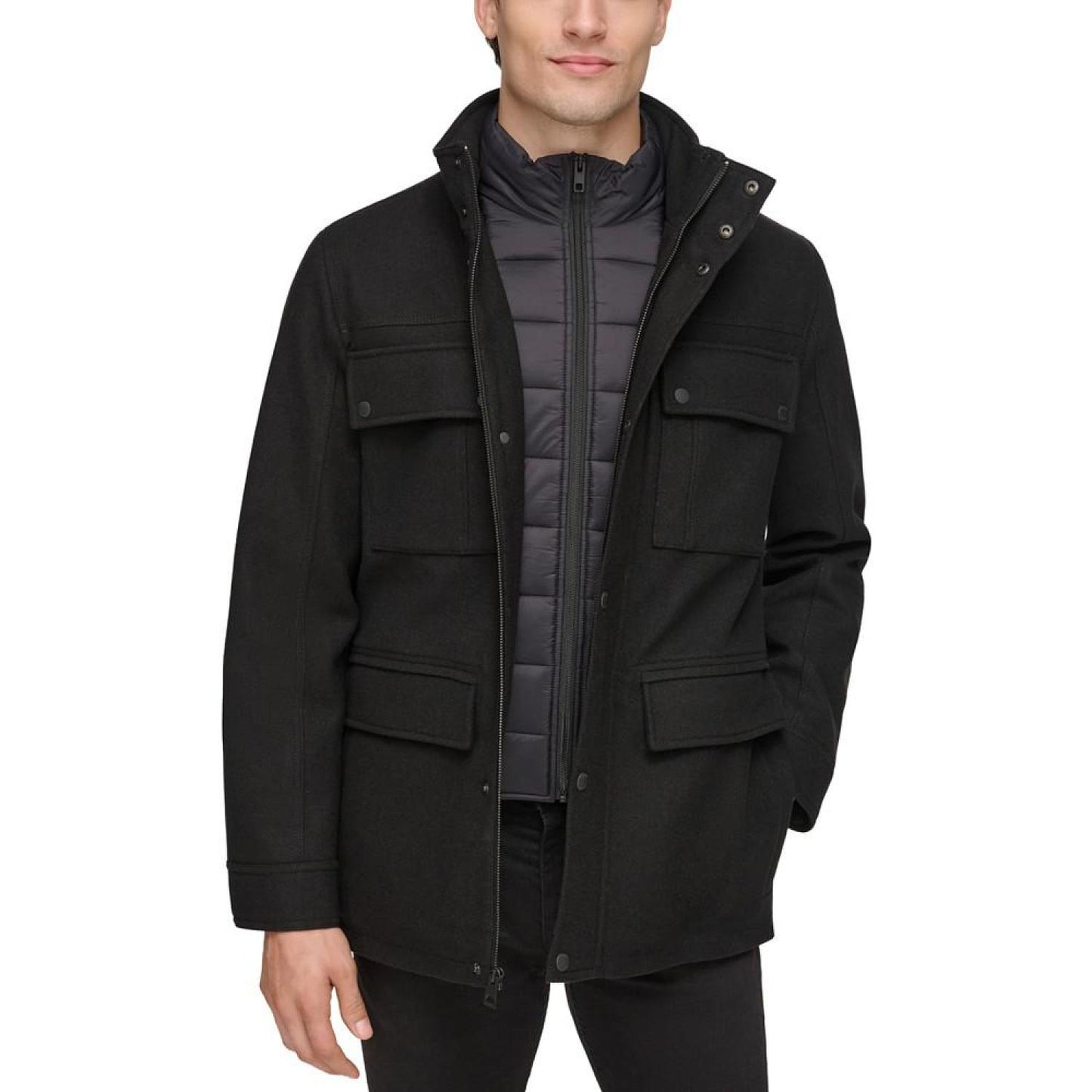 Men's Water-Repellent Jacket with Zip-Out Quilted Puffer Bib