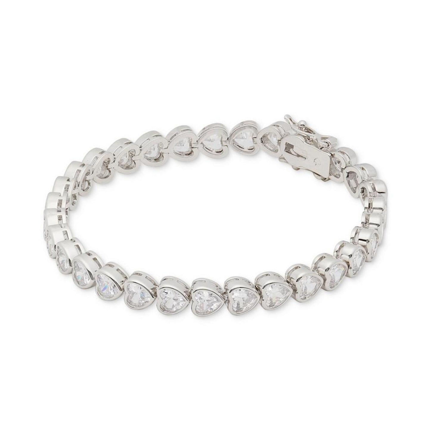 Silver-Tone Cubic Zirconia Heart Tennis Bracelet