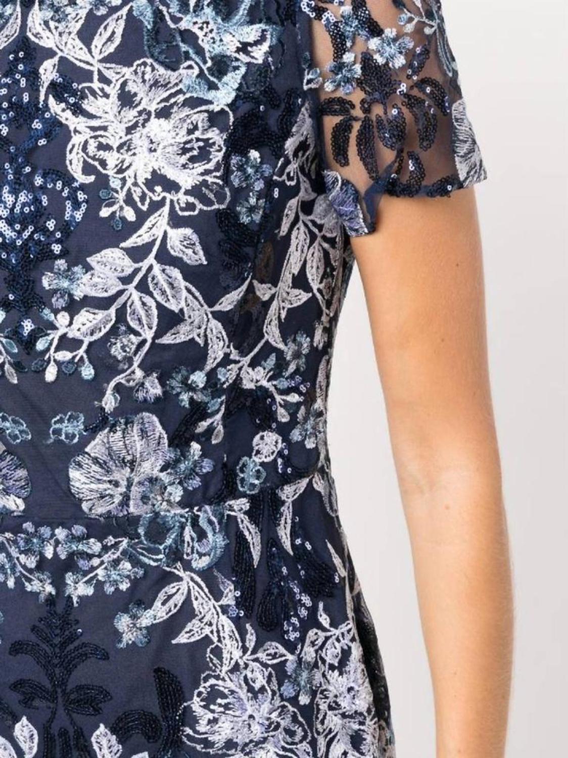 Embroidered Cocktail Dress In Navy