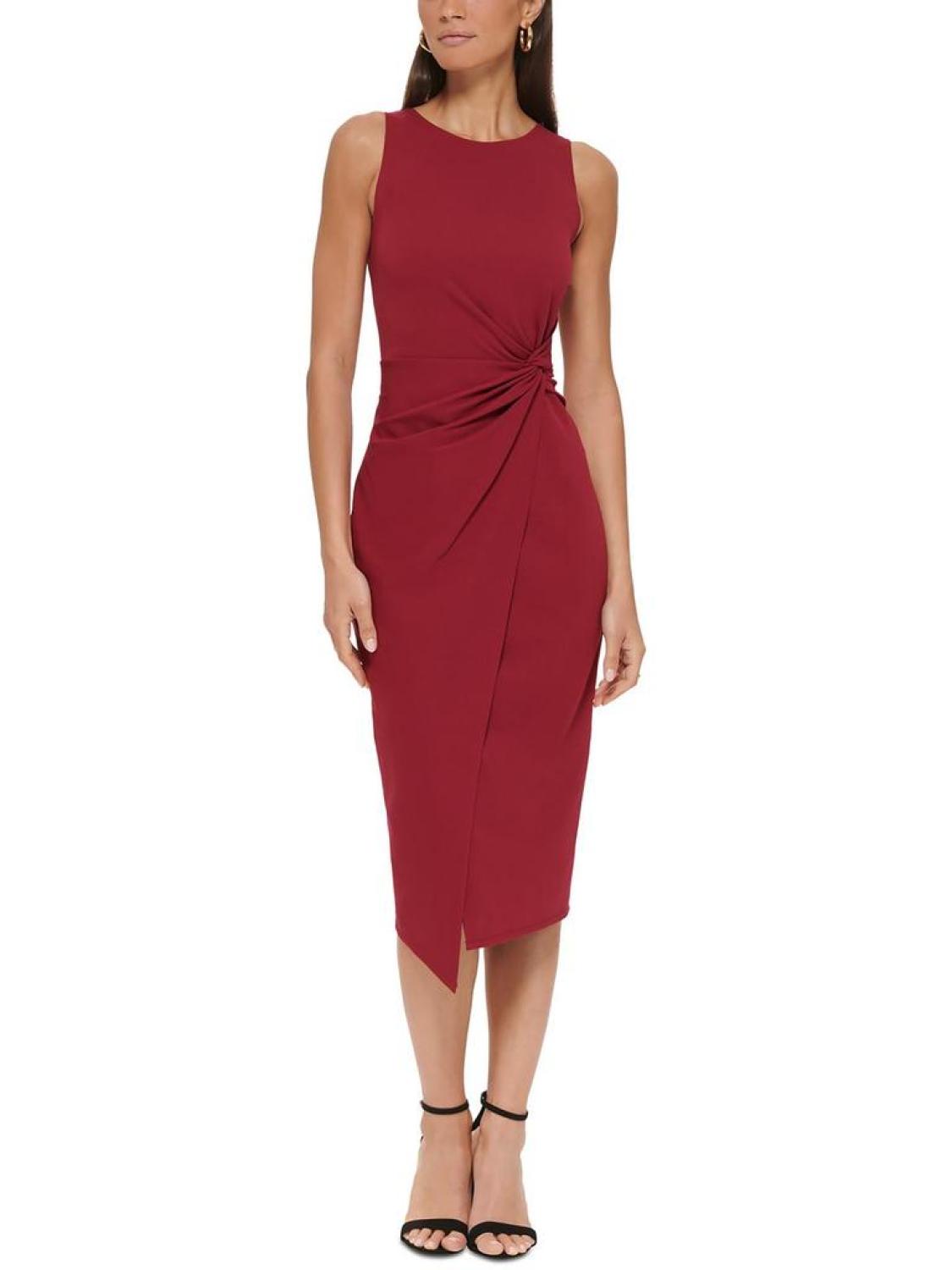 Womens Twist Front Midi Sheath Dress