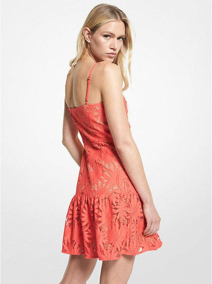 Palm Lace Flounce Hem Dress