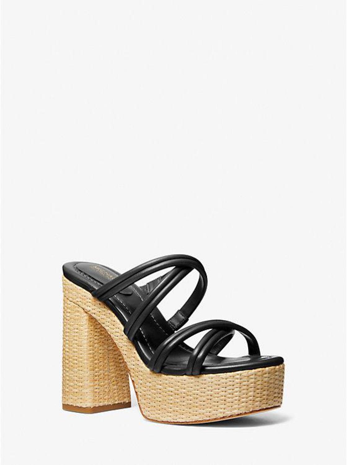 Corrine Leather and Straw Platform Sandal