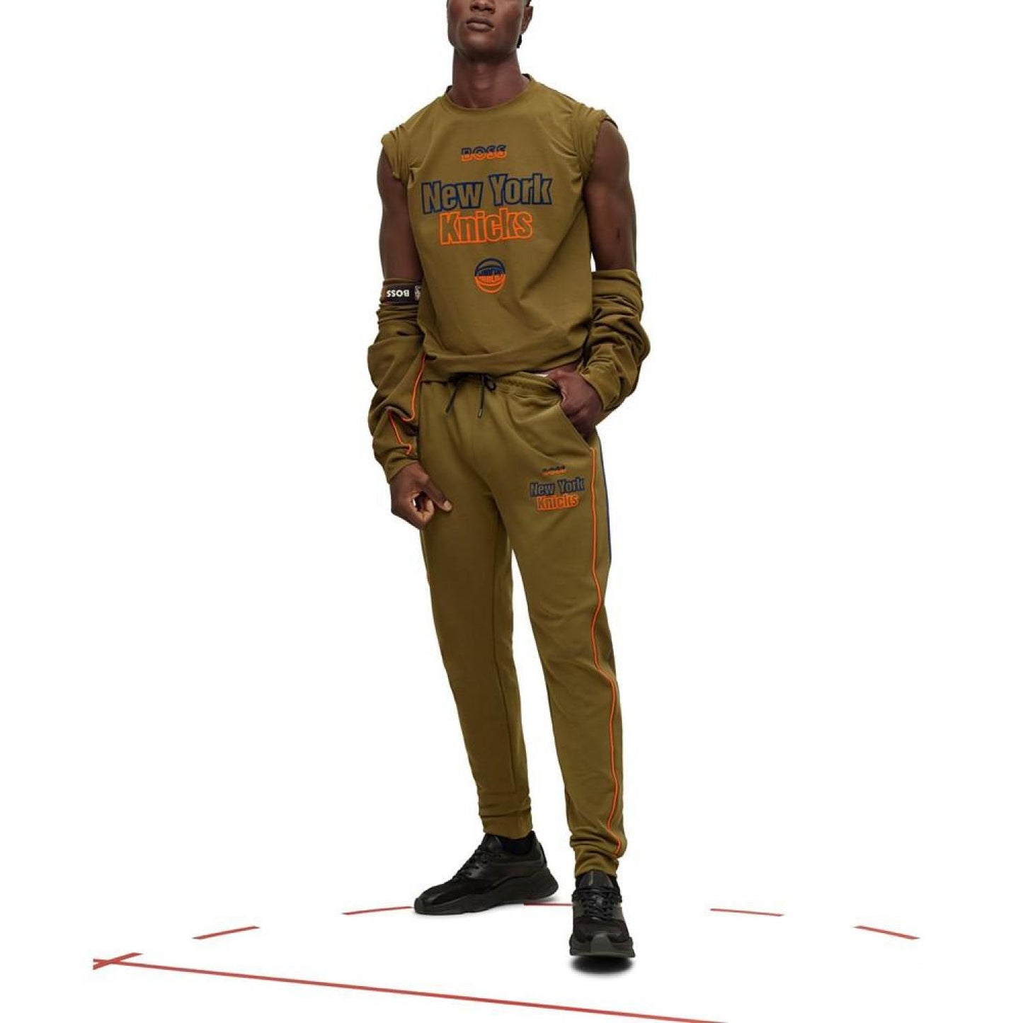 Men's Boss NBA Flock-Print Logo Tracksuit Bottoms