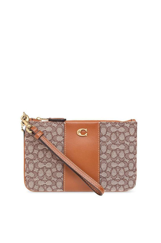 Coach Logo Plaque Monogrammed Small Wristlet Wallet