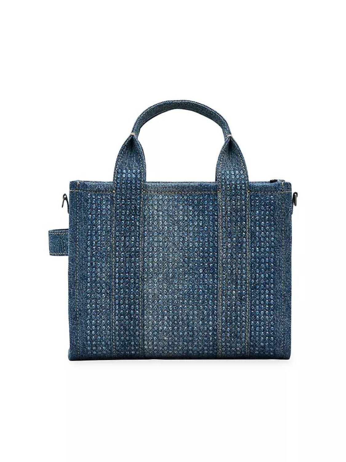 The Small Crystal-Embellished Denim Tote Bag