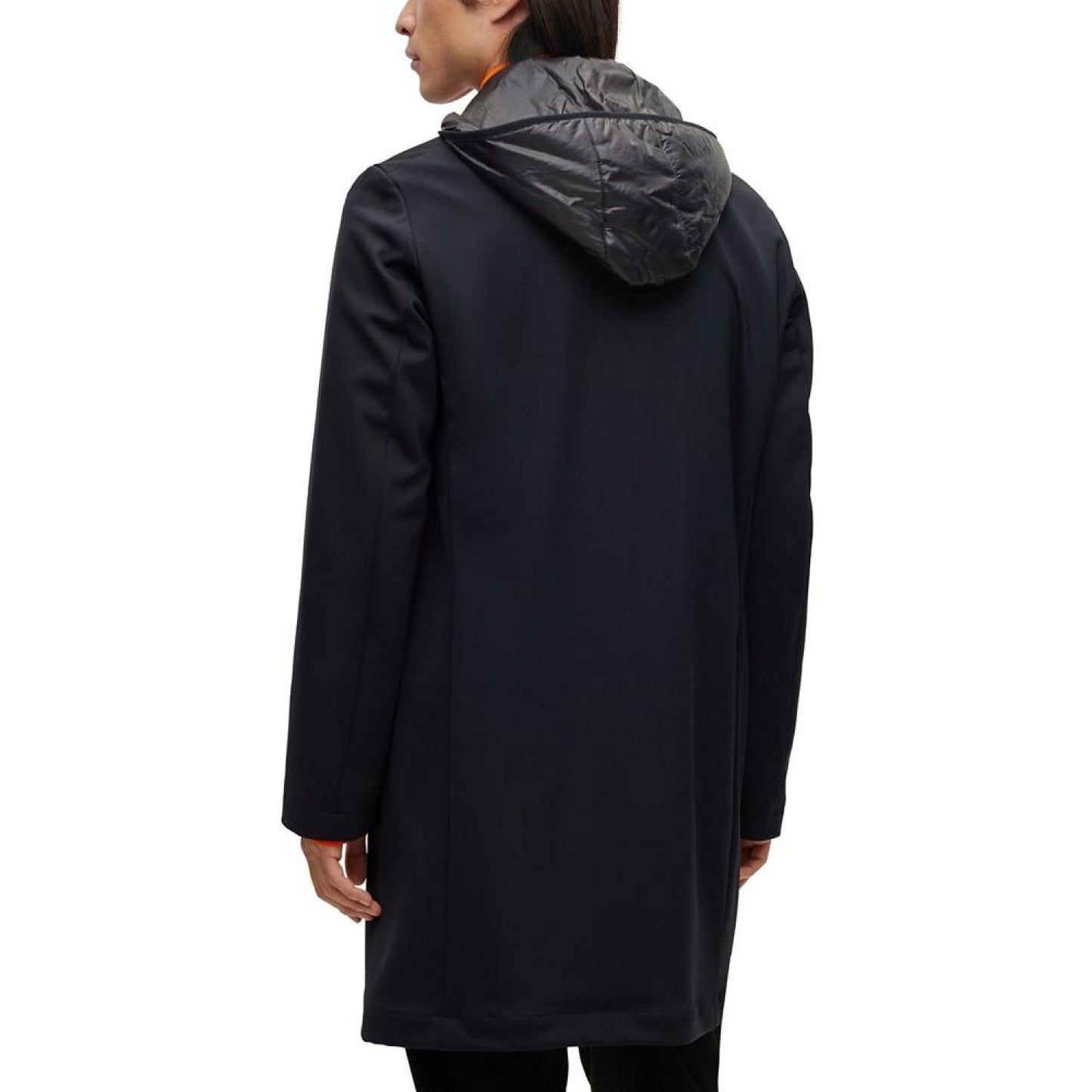 Men's Relaxed-Fit Coat with Contrast Hood in Performance Stretch