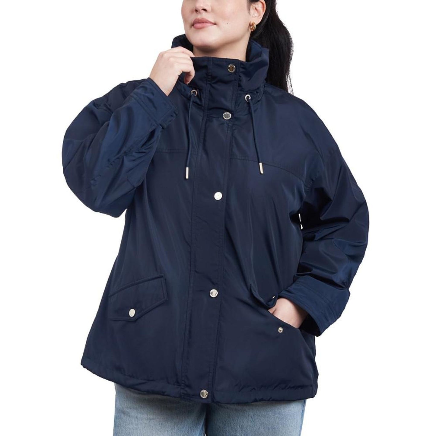 Women's Plus Size Cinched-Waist Bomber Raincoat