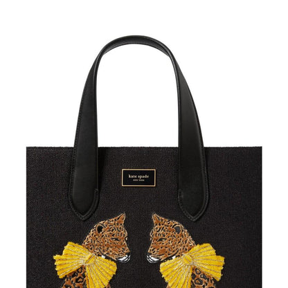 Manhattan Lady Leopard Embroidered Fabric Large Tote