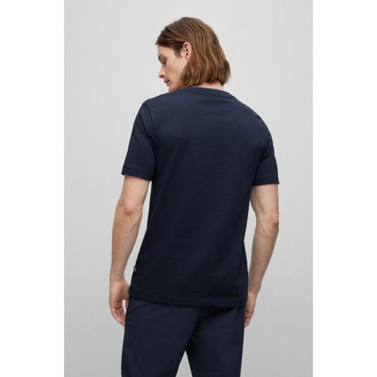 Slim-fit T-shirt in structured cotton with double collar