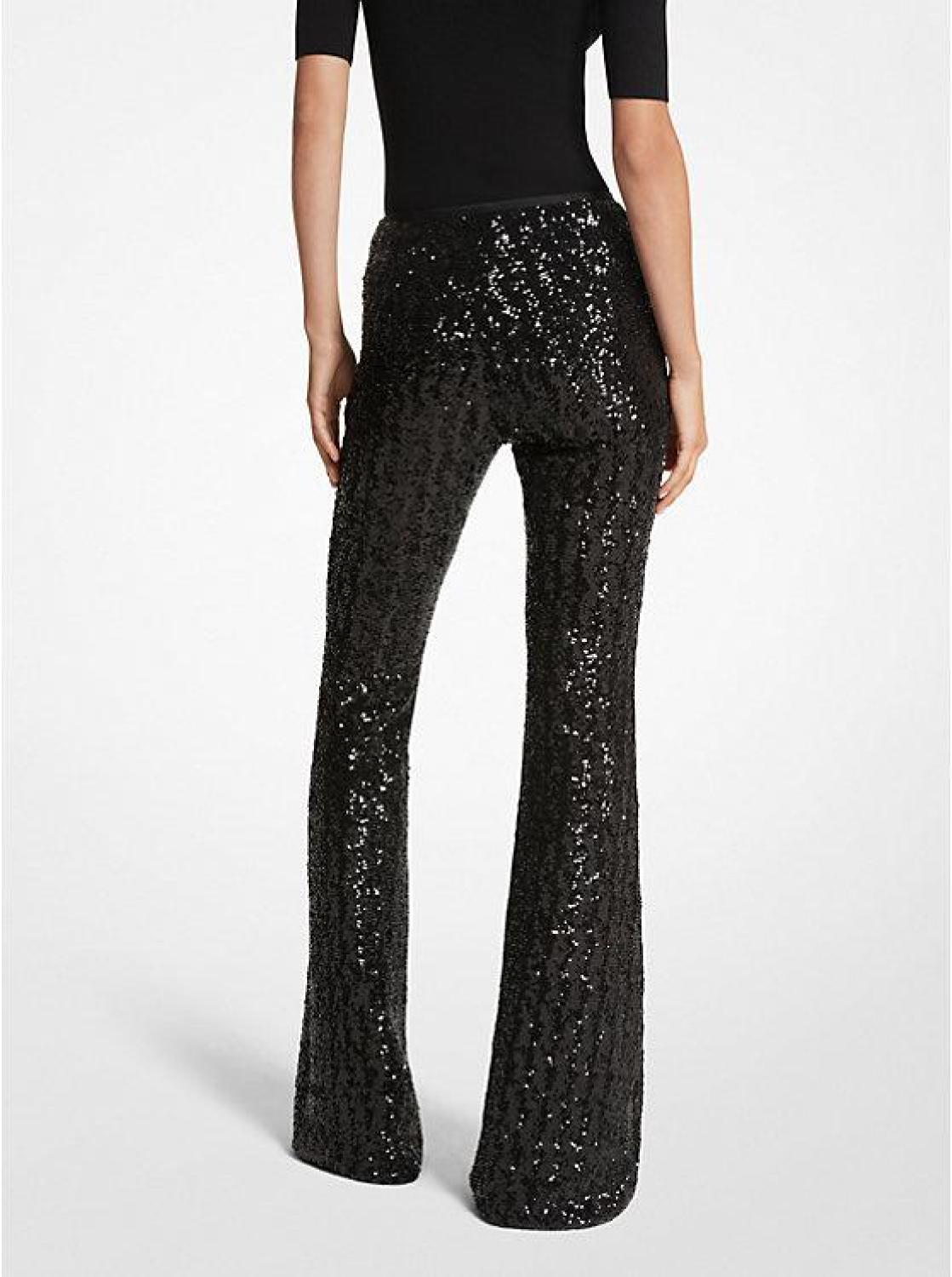 Sequined Stretch Tulle Flared Pants