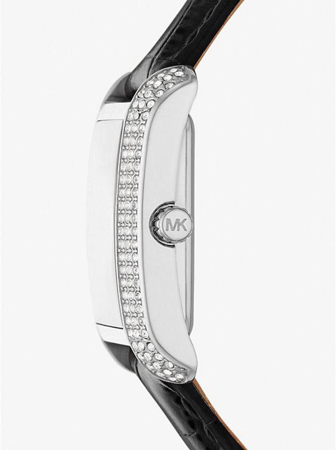 Mini Emery Pavé Silver-Tone and Crocodile Embossed Leather Watch