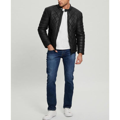 Men's Stretch Faux Leather Biker Collar Jacket