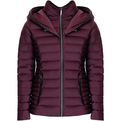 Down Fill With Bib Short Full Zip Puffer Jacket Coat In Burgundy