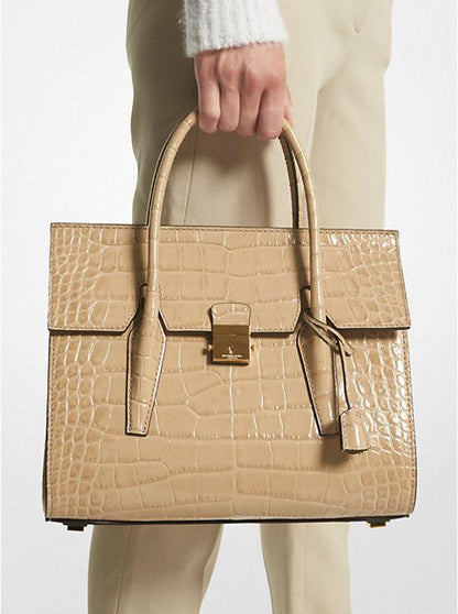 Campbell Medium Crocodile Embossed Leather Satchel