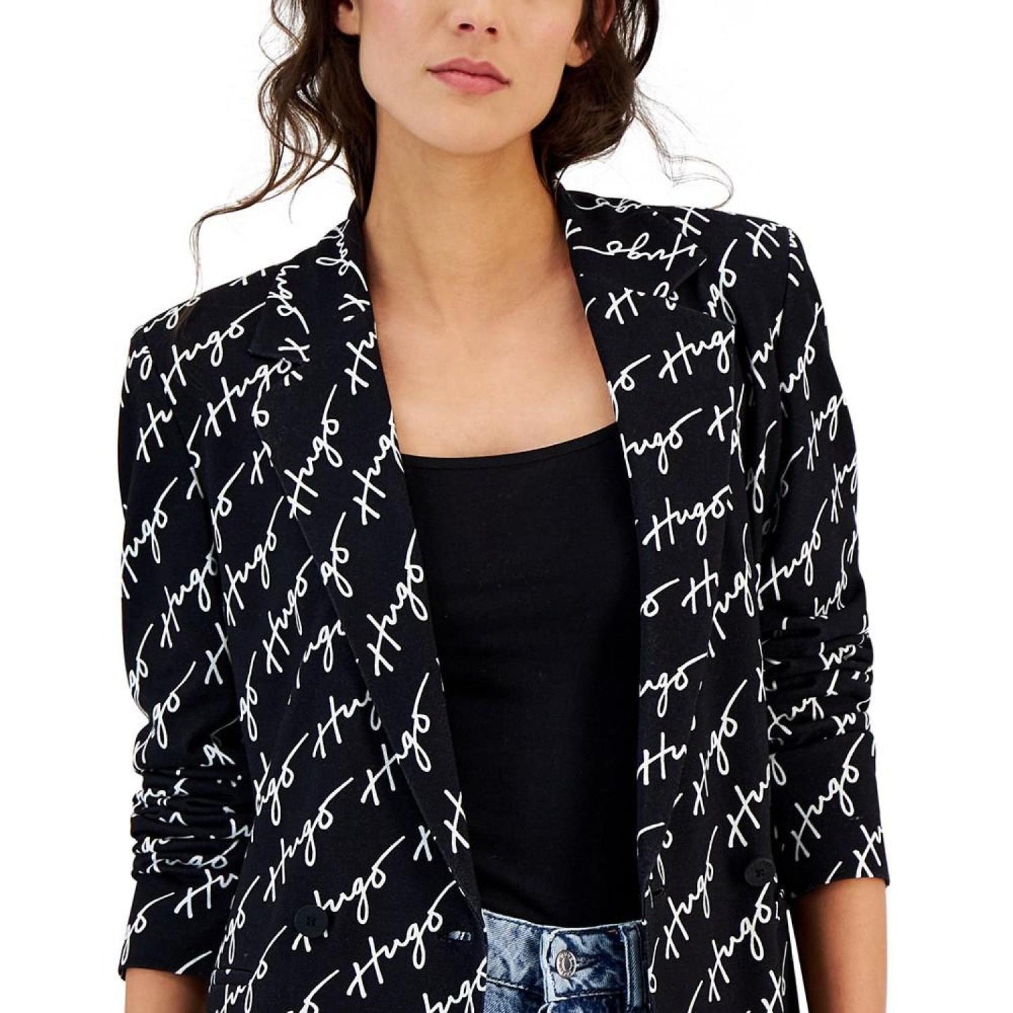 Women's Logo-Print Notch-Lapel Double-Breasted Blazer