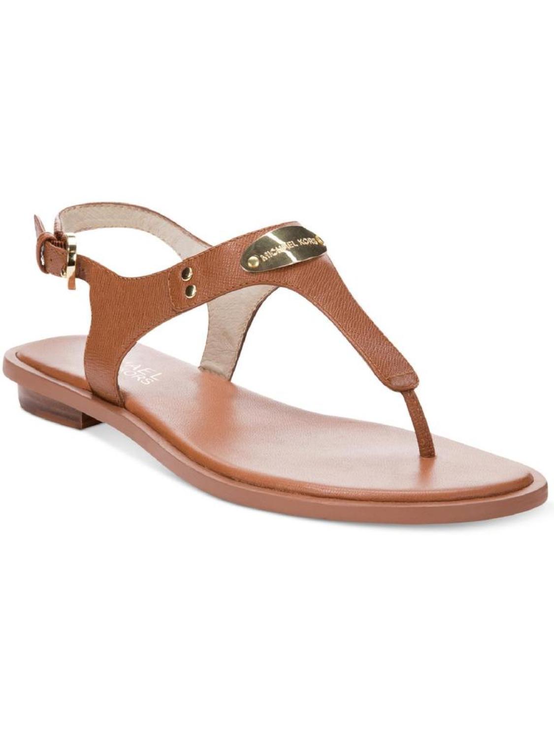 MK Plate Womens Faux Leather T-Strap Thong Sandals