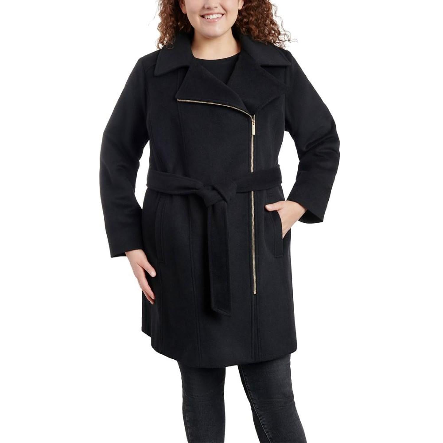 Plus size outlet belted wrap coat