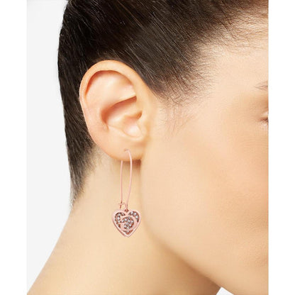 Rose Gold-Tone Pavé Heart Logo Drop Earrings