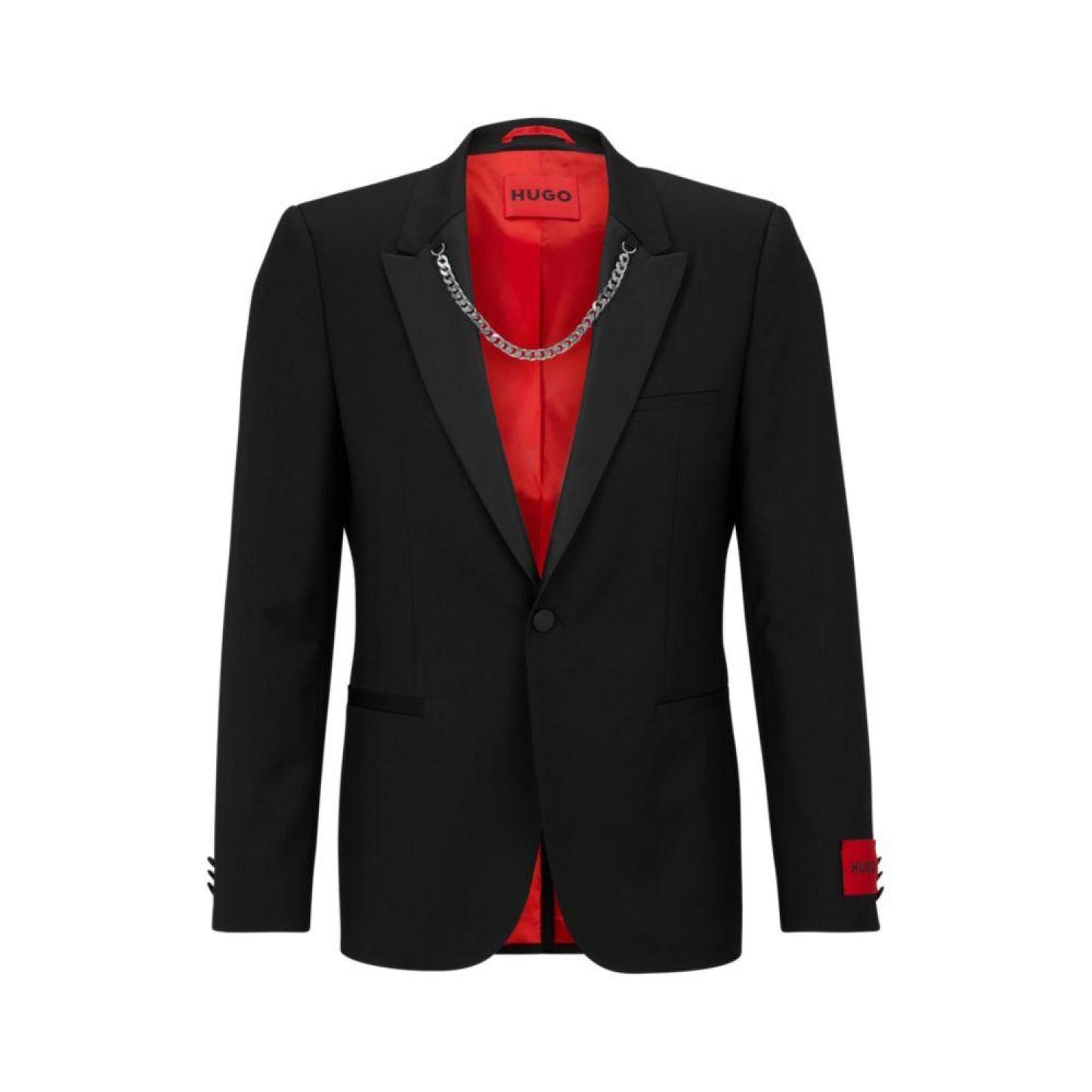 Wool-blend extra-slim-fit jacket with chain trim