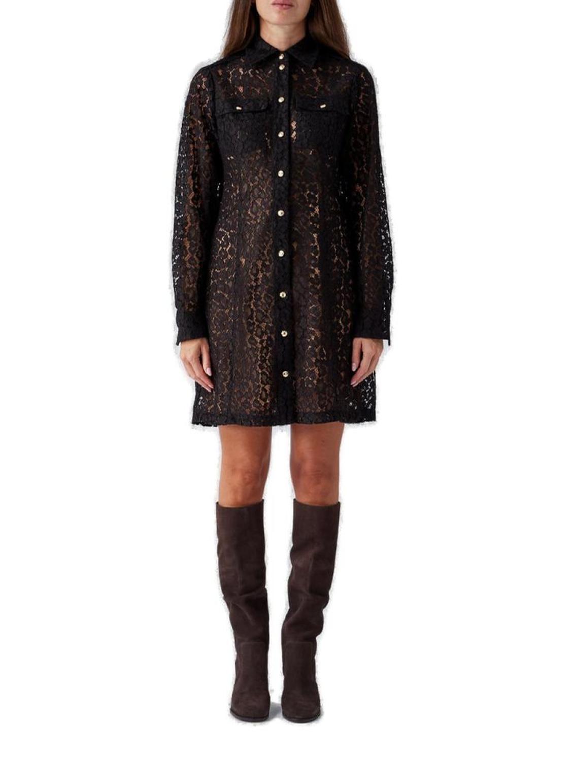 Michael Kors Lace Detailed Long-Sleeved Mini Dress