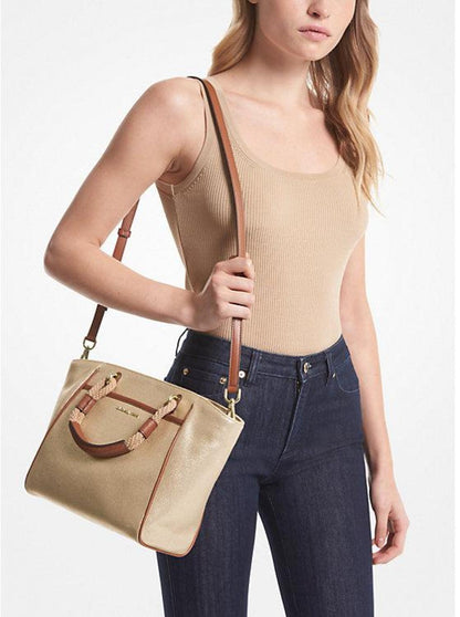 Talia Small Metallic Cotton Canvas Tote Bag