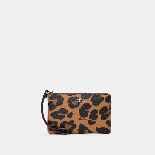 Coach Outlet Corner Zip Wristlet With Leopard Print