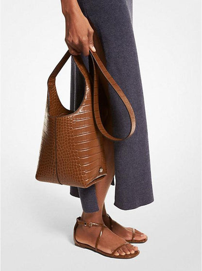 Dede Mini Crocodile Embossed Leather Hobo Bag