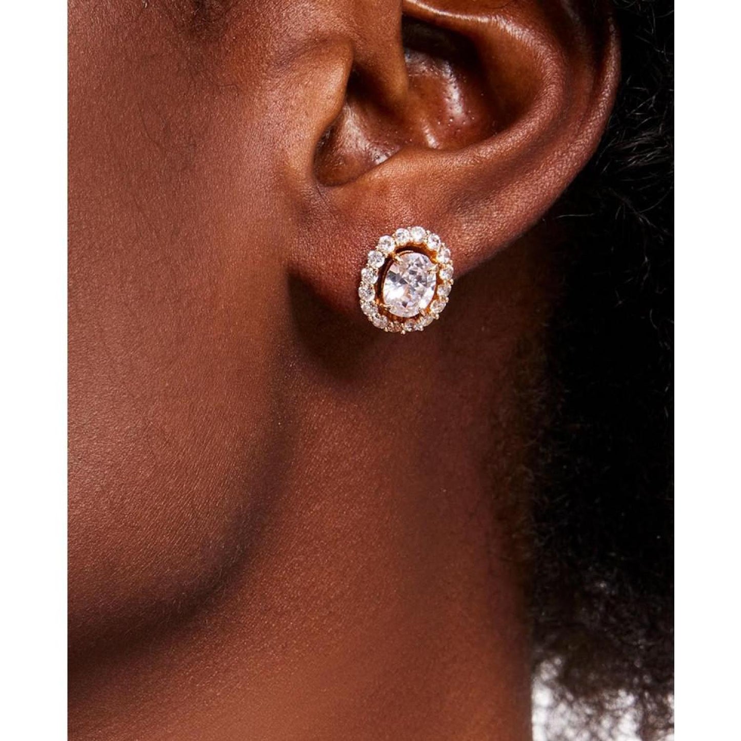 Gold-Tone Cubic Zirconia Oval Halo Stud Earrings