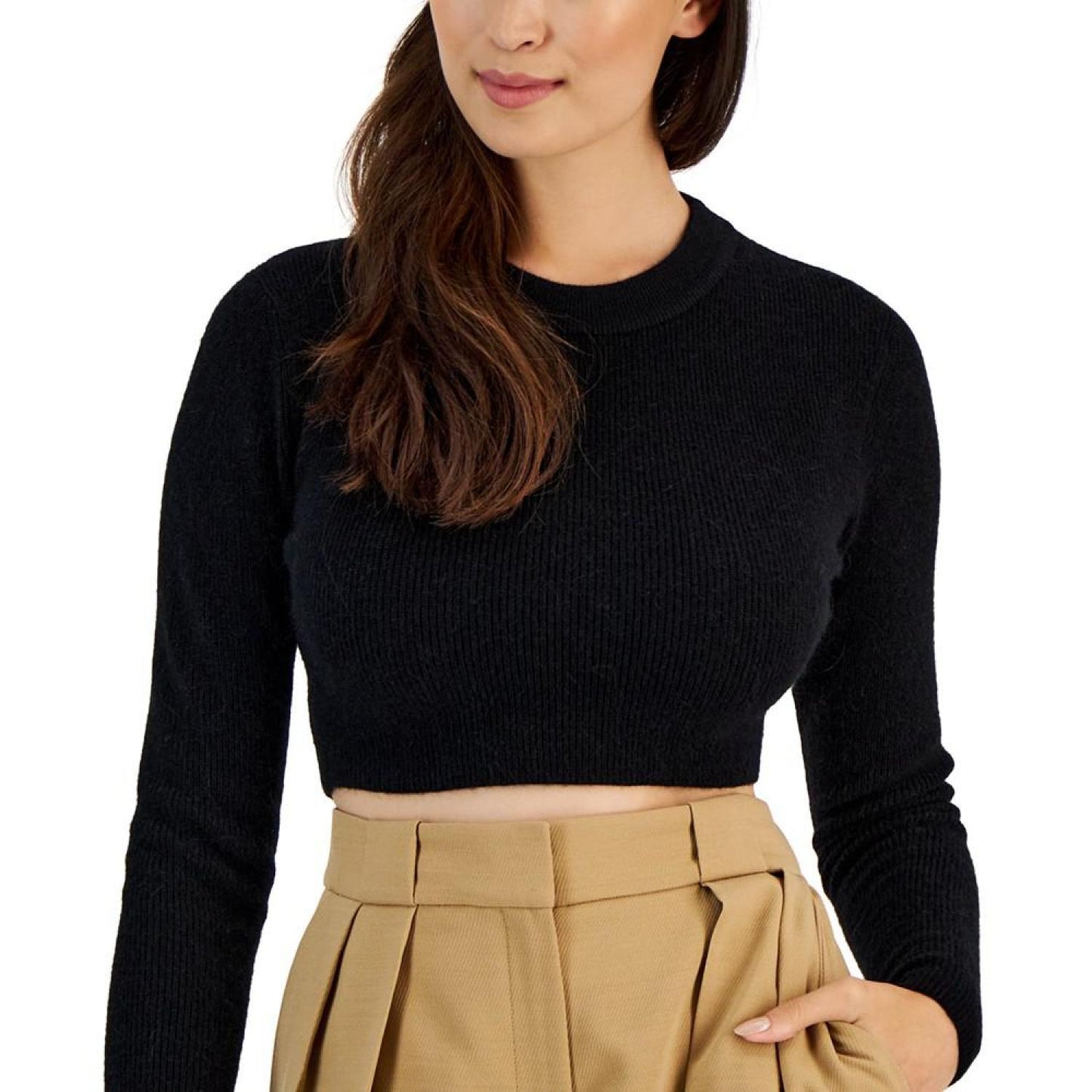 Women's Slim-Fit Ribbed Crewneck Cropped Sweater