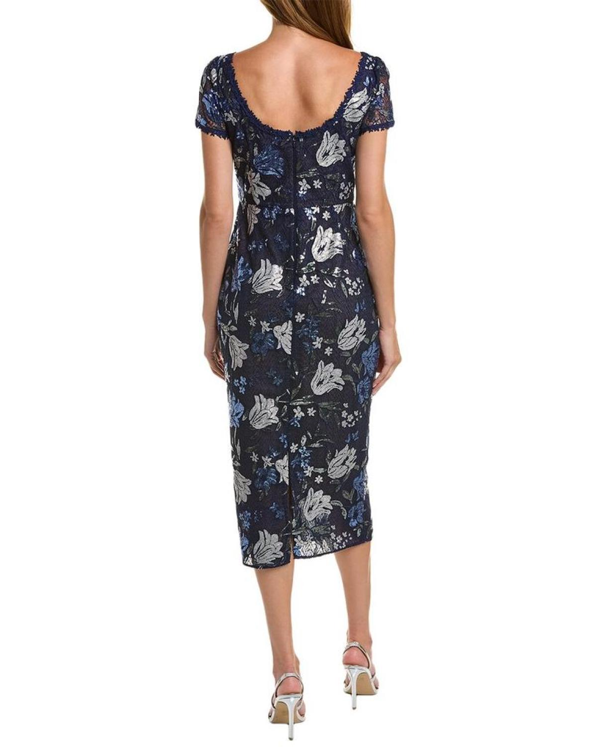 Marchesa Notte Embroidered Midi Dress