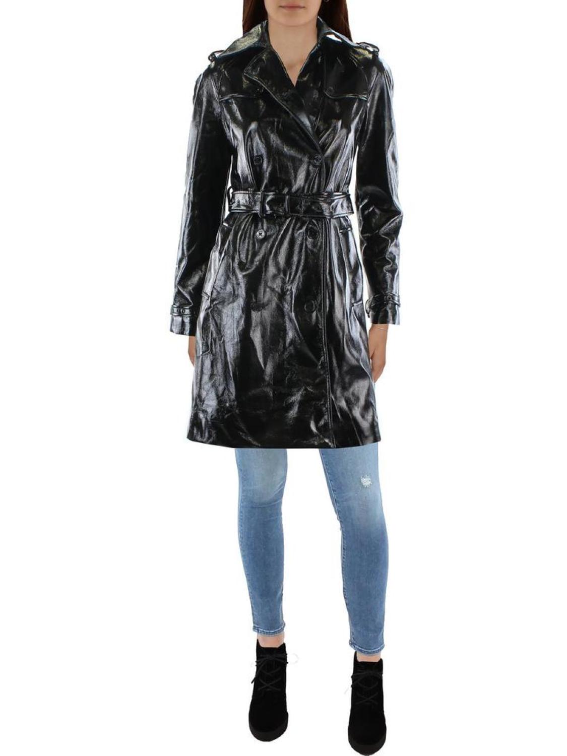 Womens Patent Double-Breasted Trench Coat