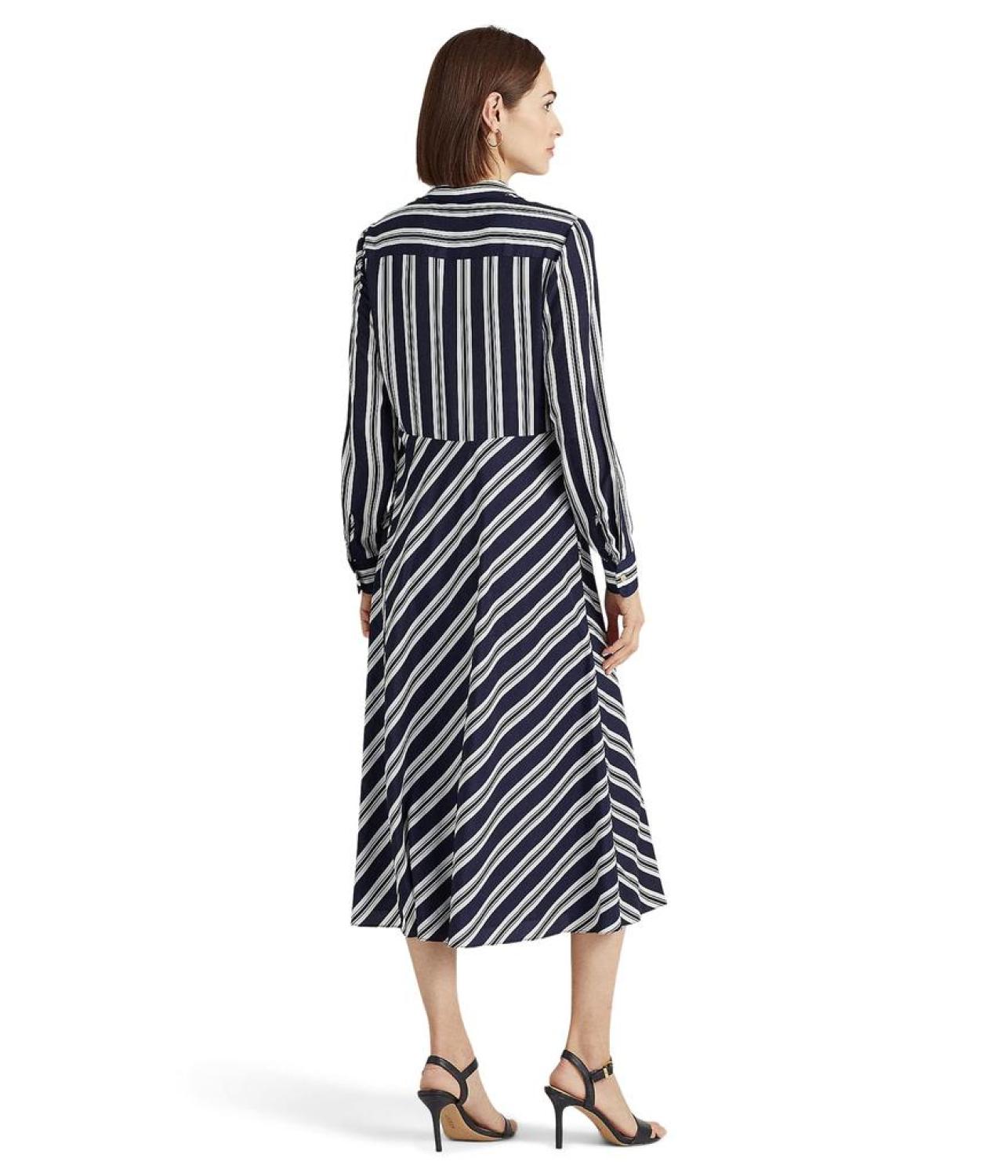 Petite Striped Tie Front Crepe Midi Dress