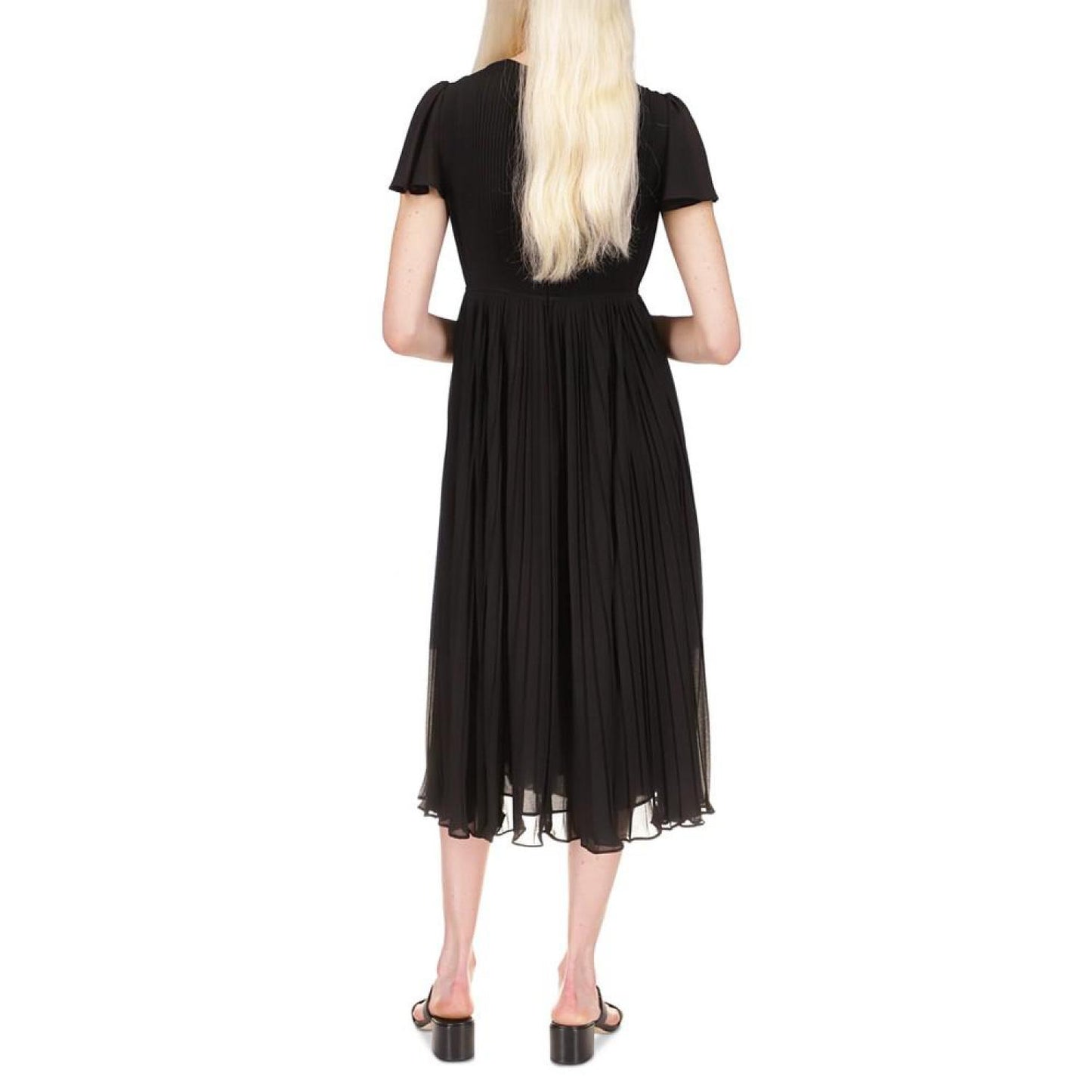 Women's Short Sleeve Pleated Midi Dress