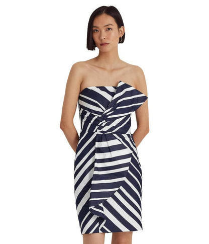 Striped Taffeta Strapless Cocktail Dress