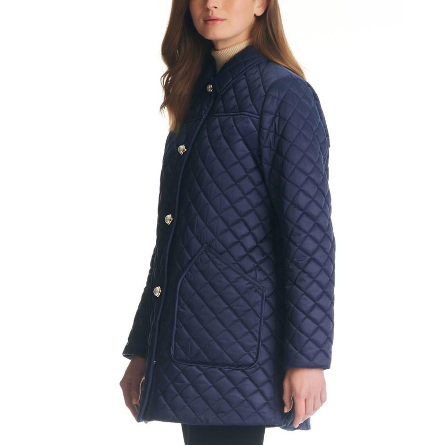 Women's Imitation-Pearl-Button Quilted Coat