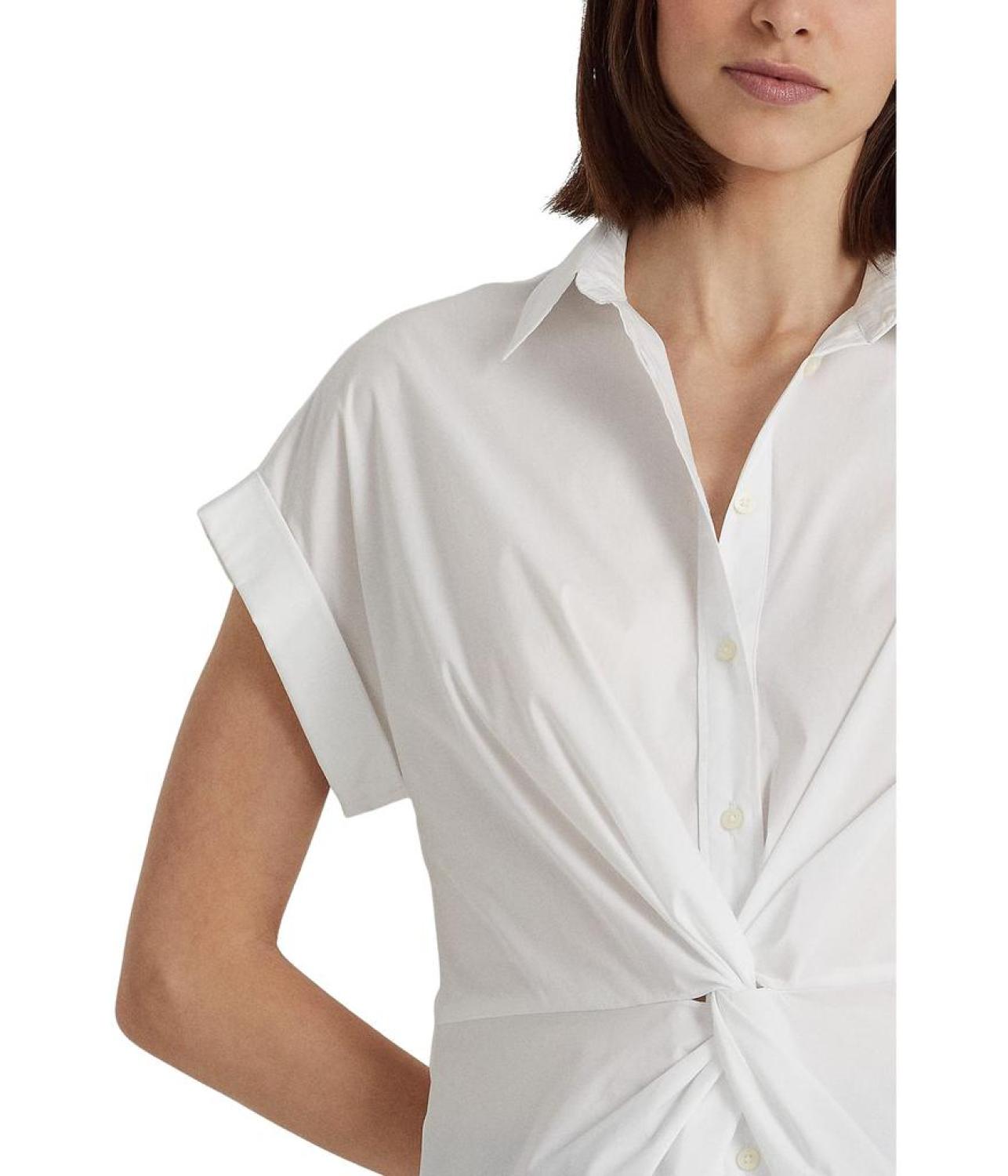 Petite Twist-Front Cotton Short Sleeve Shirt