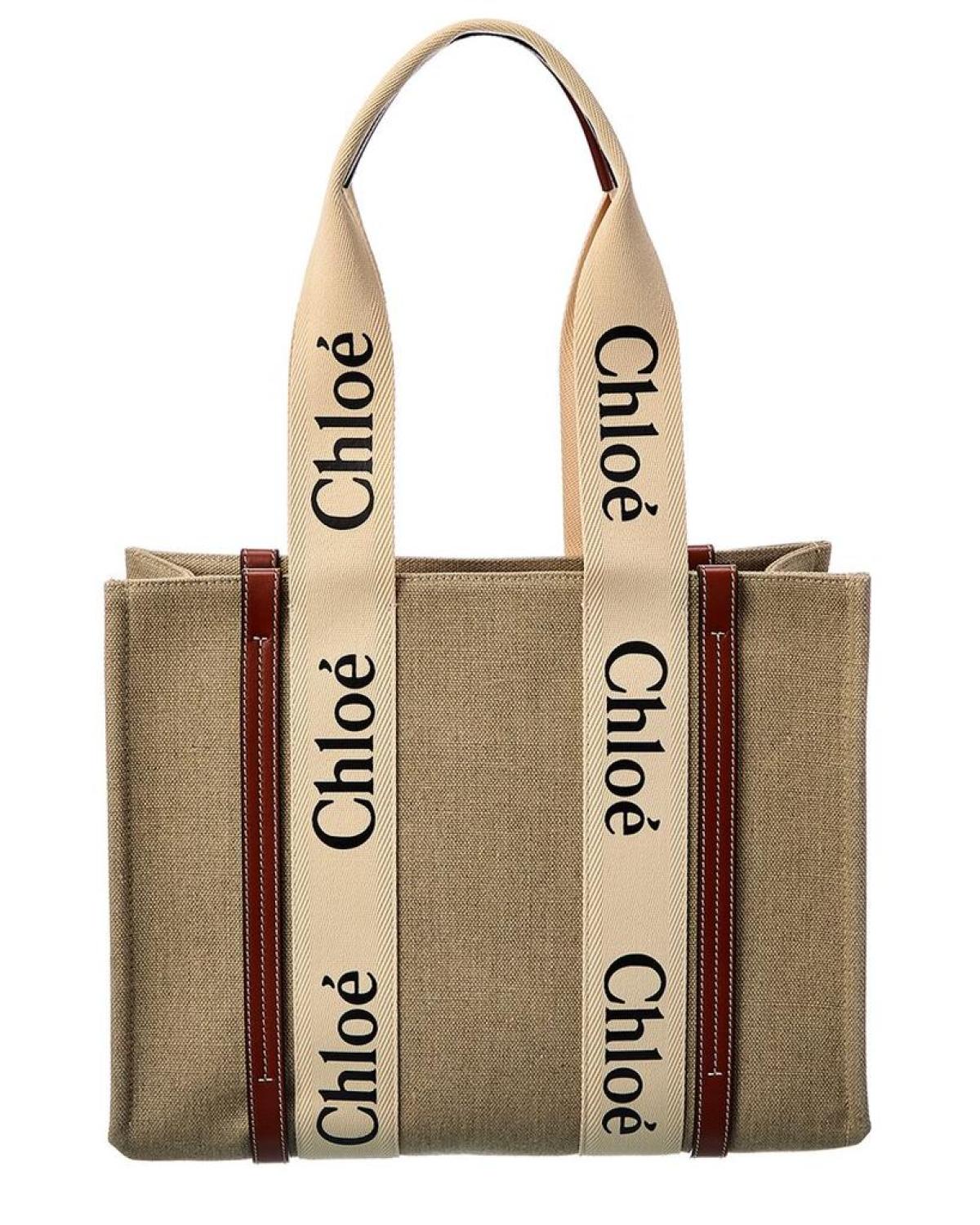 Chloé Woody Medium Canvas & Leather Tote