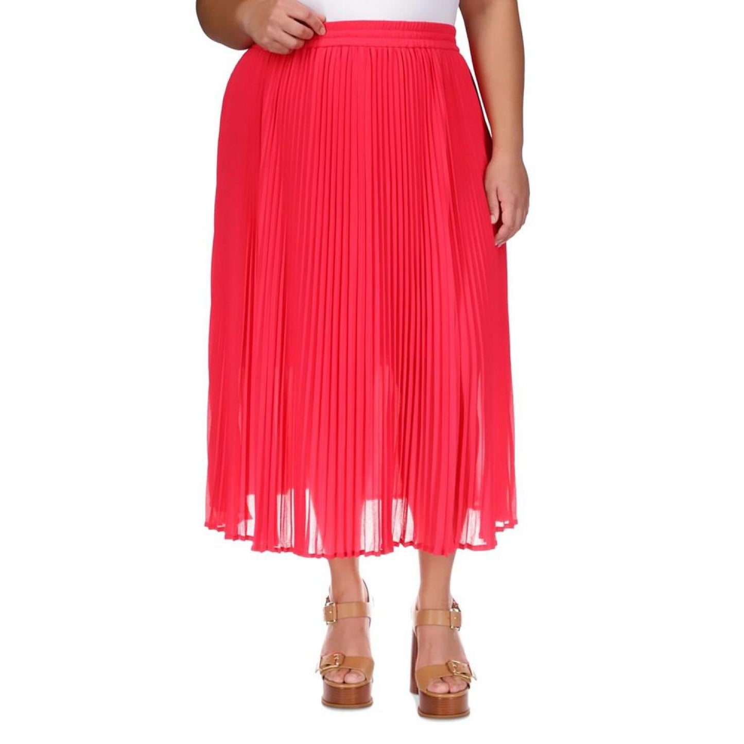 Plus Size Pull-On Pleated Midi Skirt