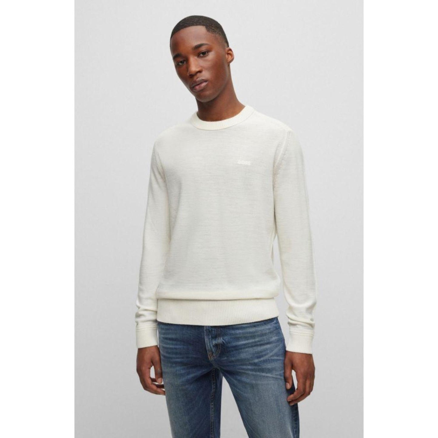 Wool-blend sweater with embroidered logo in regular fit