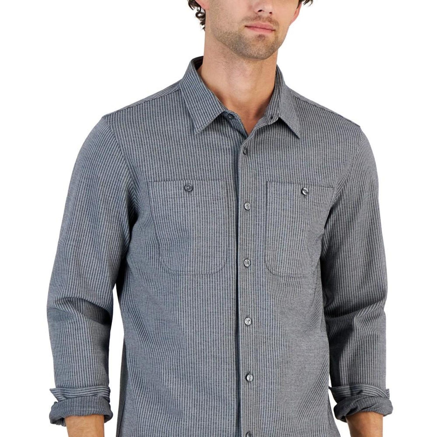 Men's Classic Fit Striped Button-Front Two-Pocket Shirt