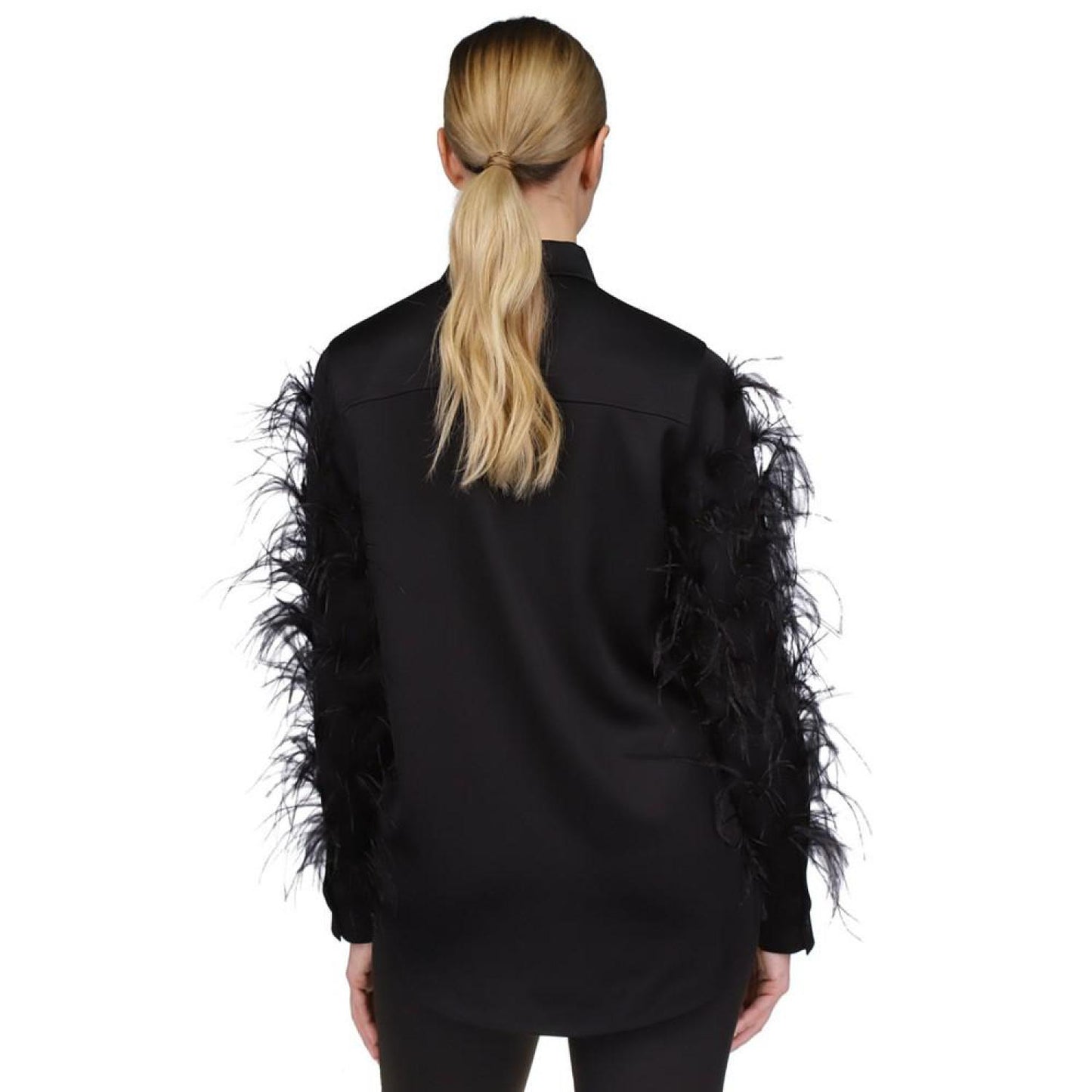 Women's Feather Trim Satin Blouse