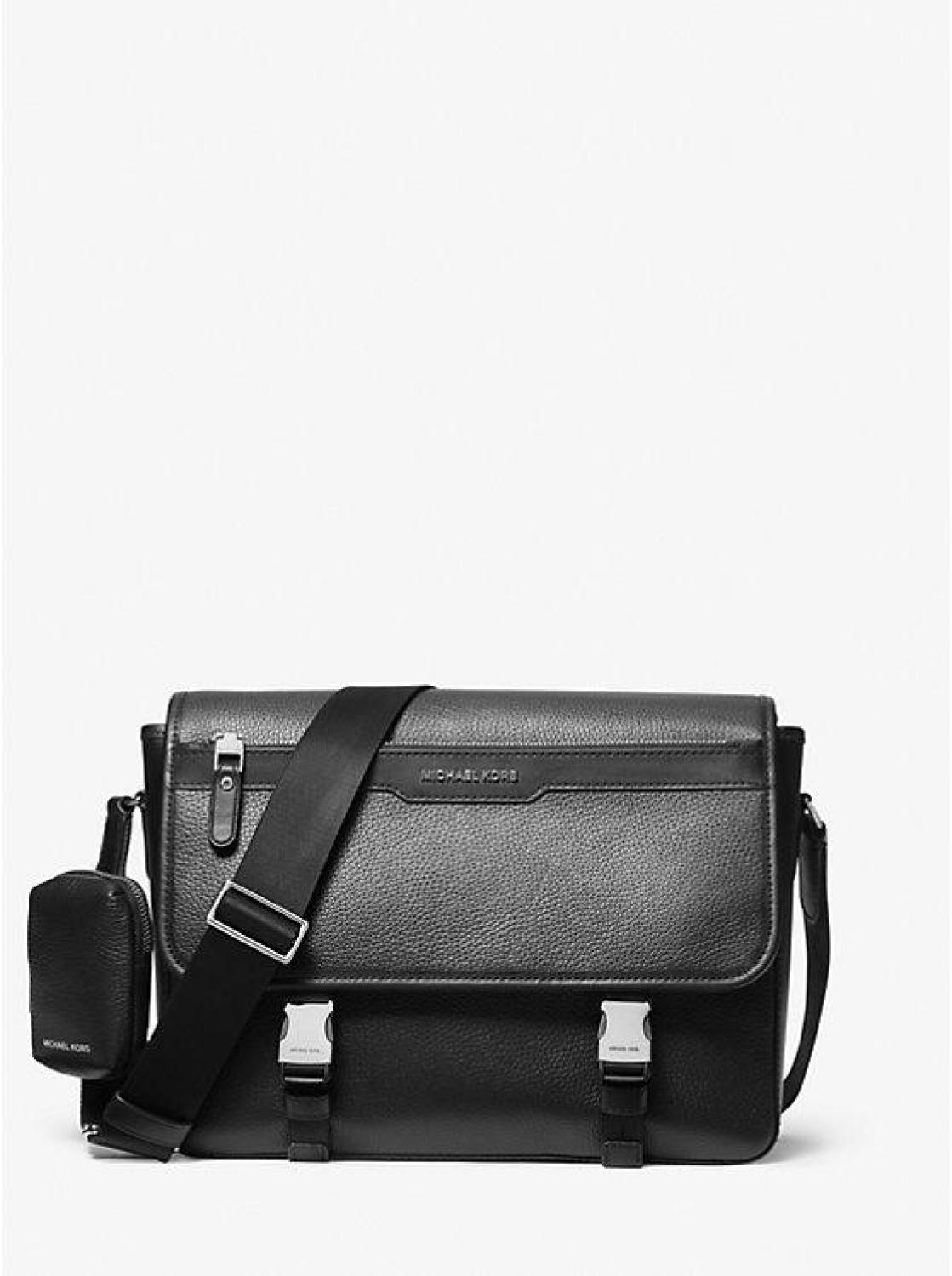 Hudson Pebbled Leather Messenger Bag with Pouch