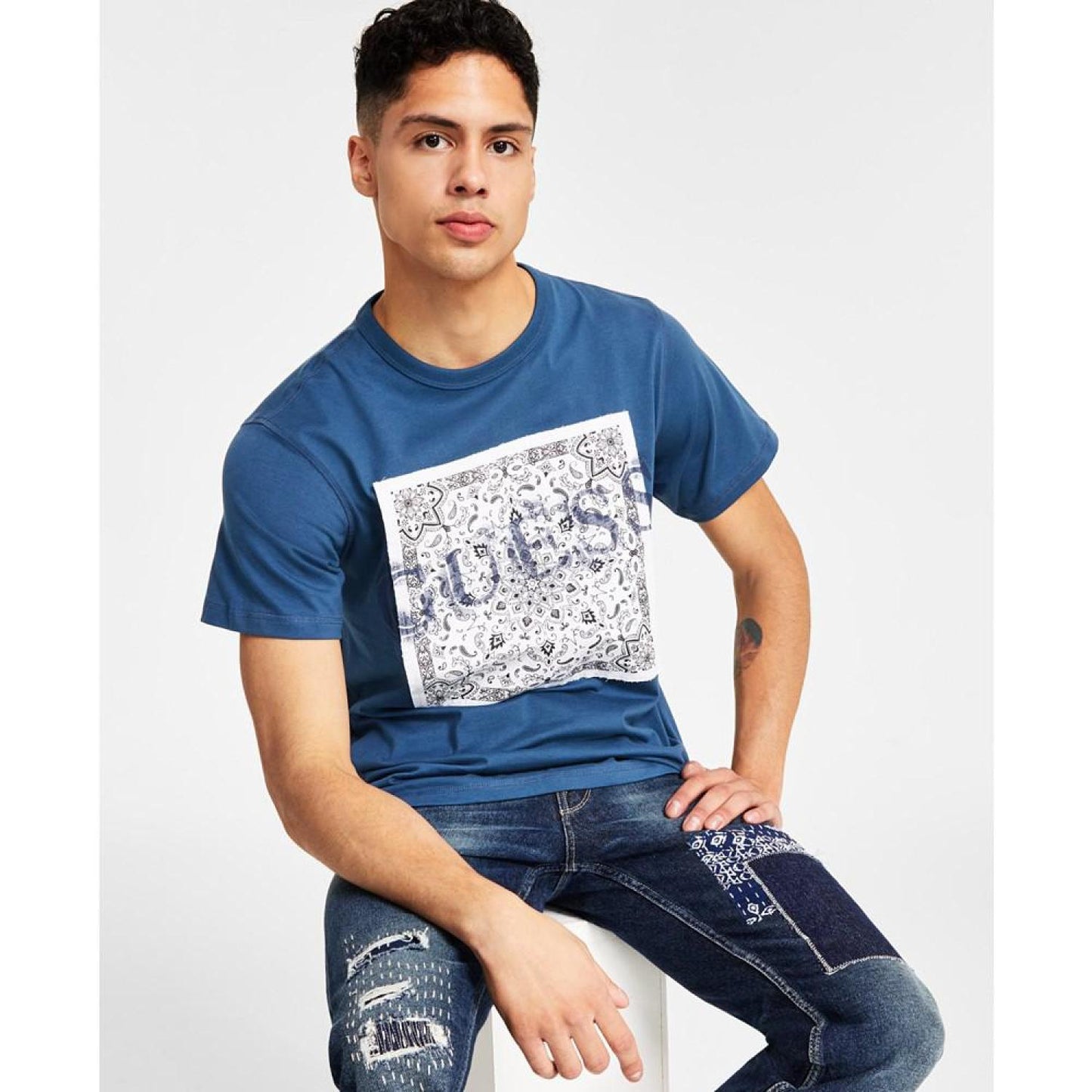 Men's Cotton Bandana Patch Short-Sleeve T-Shirt