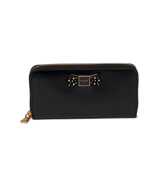 Morgan Bow Bedazzled Bow Patent Leather Zip Around Continental Wallet