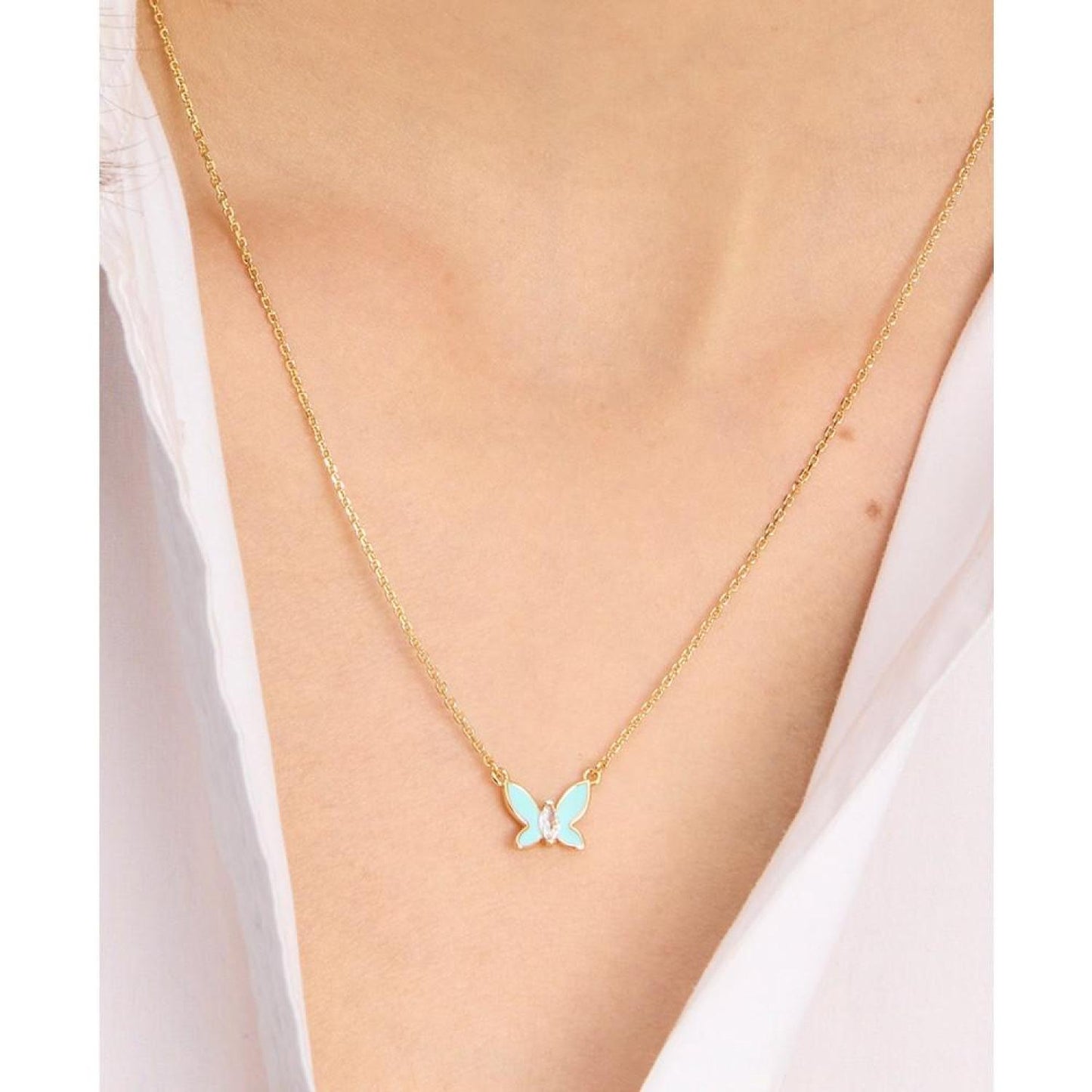 Gold-Tone Cubic Zirconia & Colored Butterfly Pendant Necklace, 16" + 3" extender