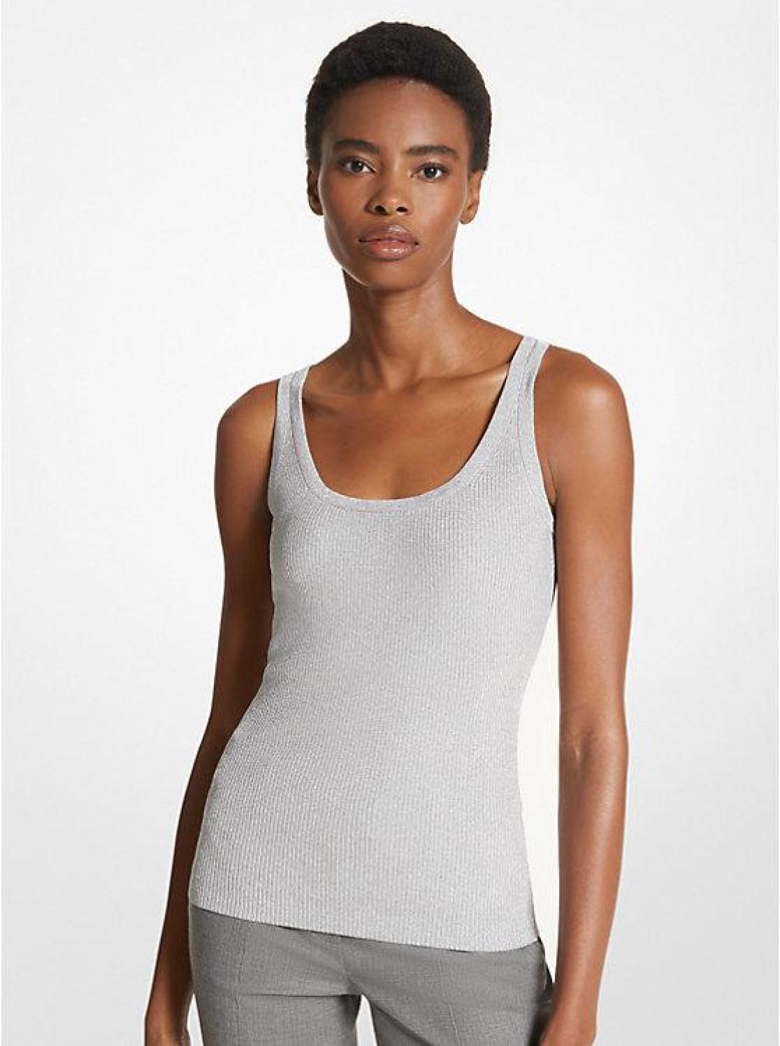 Ribbed Metallic Stretch Viscose Tank Top